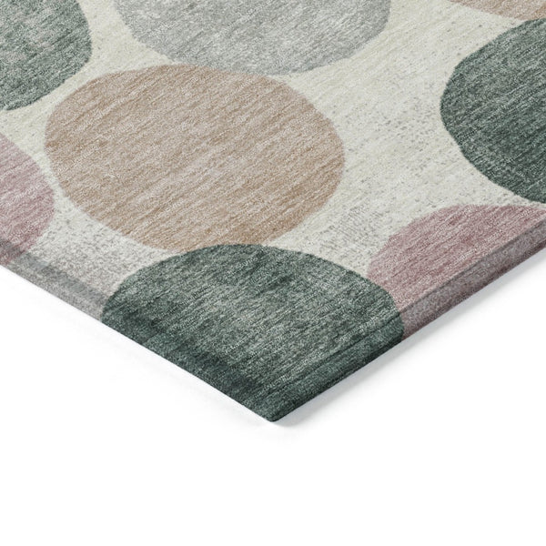 HomeRoots 5' Salmon Green and Peach Geometric Area Rug - Stylish, Washable, Indoor/Outdoor Comfort for All Spaces 8' Round 625111