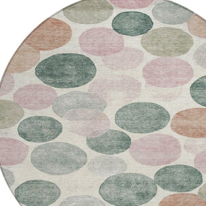 HomeRoots 5' Salmon Green and Peach Geometric Area Rug - Stylish, Washable, Indoor/Outdoor Comfort for All Spaces 8' Round 625111