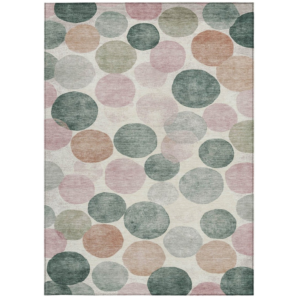 HomeRoots 5' Salmon Green and Peach Geometric Area Rug - Stylish, Washable, Indoor/Outdoor Comfort for All Spaces 8' X 10' 625112