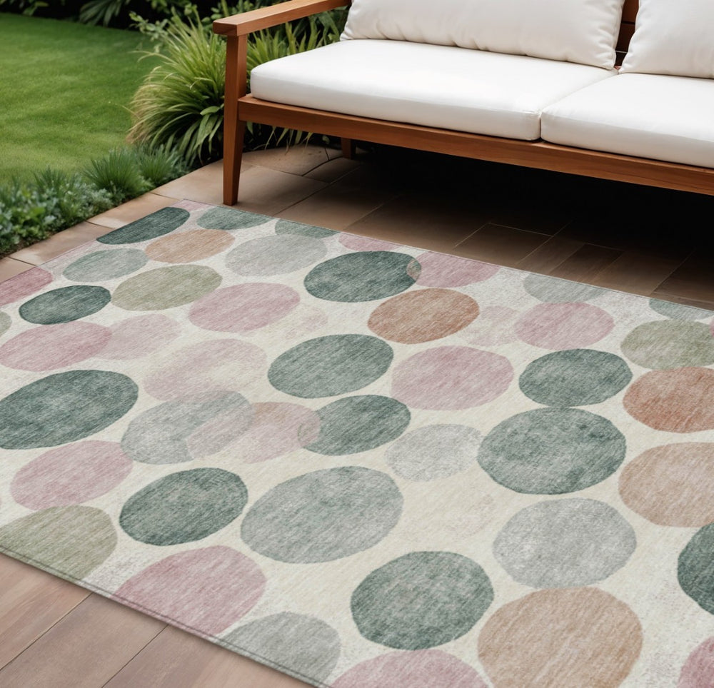 HomeRoots 5' Salmon Green and Peach Geometric Area Rug - Stylish, Washable, Indoor/Outdoor Comfort for All Spaces 8' X 10' 625112