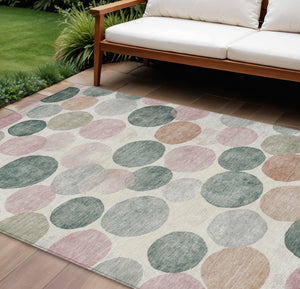 HomeRoots 5' Salmon Green and Peach Geometric Area Rug - Stylish, Washable, Indoor/Outdoor Comfort for All Spaces 8' X 10' 625112