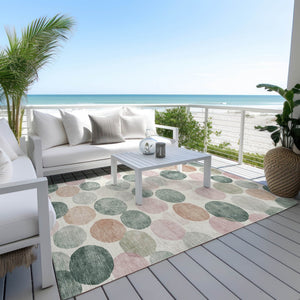 HomeRoots 5' Salmon Green and Peach Geometric Area Rug - Stylish, Washable, Indoor/Outdoor Comfort for All Spaces 9' X 12' 625113