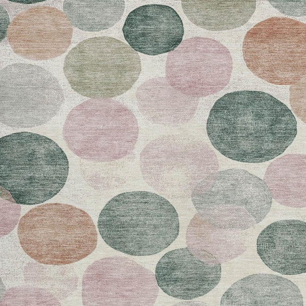 HomeRoots 5' Salmon Green and Peach Geometric Area Rug - Stylish, Washable, Indoor/Outdoor Comfort for All Spaces 9' X 12' 625113