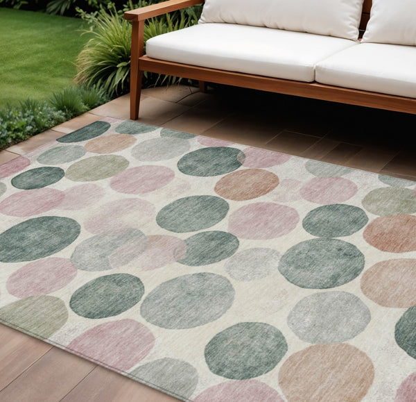 HomeRoots 5' Salmon Green and Peach Geometric Area Rug - Stylish, Washable, Indoor/Outdoor Comfort for All Spaces 10' X 14' 625114