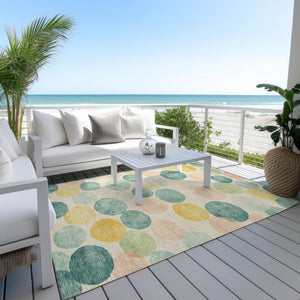 HomeRoots 5' Bold Geometric Area Rug in Teal, Blue, Yellow & Peach – Durable, Washable for Indoor & Outdoor Use 5' X 8' 625116