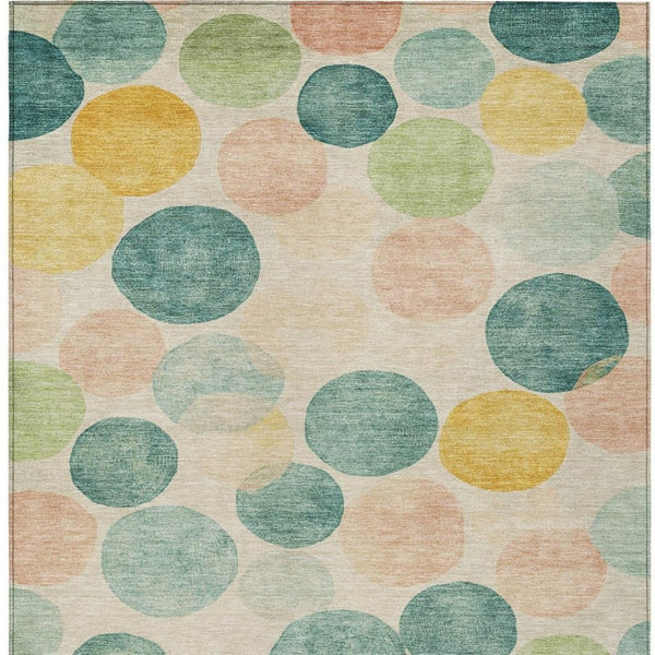 HomeRoots 5' Bold Geometric Area Rug in Teal, Blue, Yellow & Peach – Durable, Washable for Indoor & Outdoor Use 5' X 8' 625116