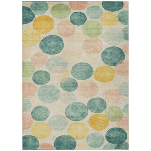 HomeRoots 5' Bold Geometric Area Rug in Teal, Blue, Yellow & Peach – Durable, Washable for Indoor & Outdoor Use 8' X 10' 625118