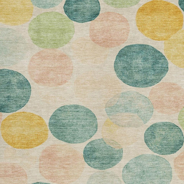 HomeRoots 5' Bold Geometric Area Rug in Teal, Blue, Yellow & Peach – Durable, Washable for Indoor & Outdoor Use 9' X 12' 625119