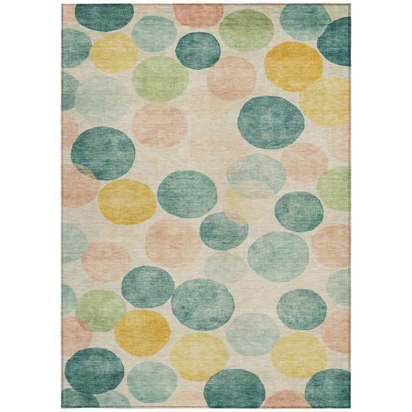 HomeRoots 5' Bold Geometric Area Rug in Teal, Blue, Yellow & Peach – Durable, Washable for Indoor & Outdoor Use 10' X 14' 625120