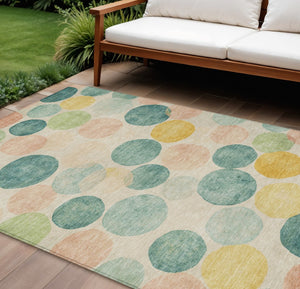 HomeRoots 5' Bold Geometric Area Rug in Teal, Blue, Yellow & Peach – Durable, Washable for Indoor & Outdoor Use 10' X 14' 625120