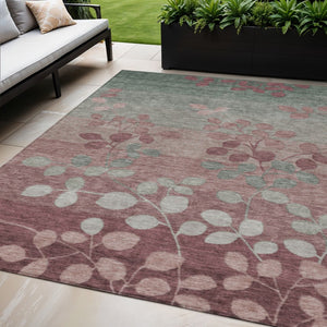 HomeRoots 5' Blush and Emerald Floral Area Rug - Durable, Machine-Washable Design for Indoor and Outdoor Spaces 5' X 8' 625164