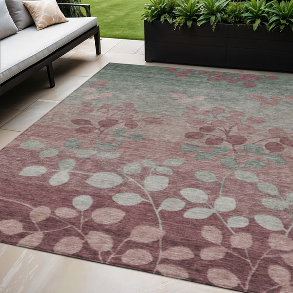 HomeRoots 5' Blush and Emerald Floral Area Rug - Durable, Machine-Washable Design for Indoor and Outdoor Spaces 5' X 8' 625164