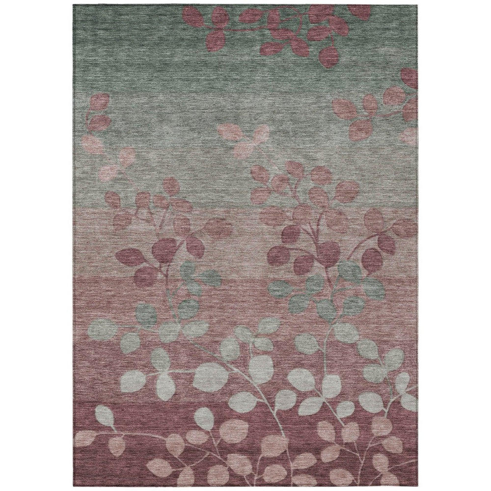 HomeRoots 5' Blush and Emerald Floral Area Rug - Durable, Machine-Washable Design for Indoor and Outdoor Spaces 5' X 8' 625164