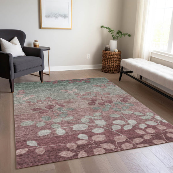 HomeRoots 5' Blush and Emerald Floral Area Rug - Durable, Machine-Washable Design for Indoor and Outdoor Spaces 5' X 8' 625164