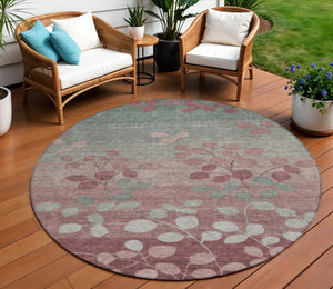 HomeRoots 5' Blush and Emerald Floral Area Rug - Durable, Machine-Washable Design for Indoor and Outdoor Spaces 8' Round 625165