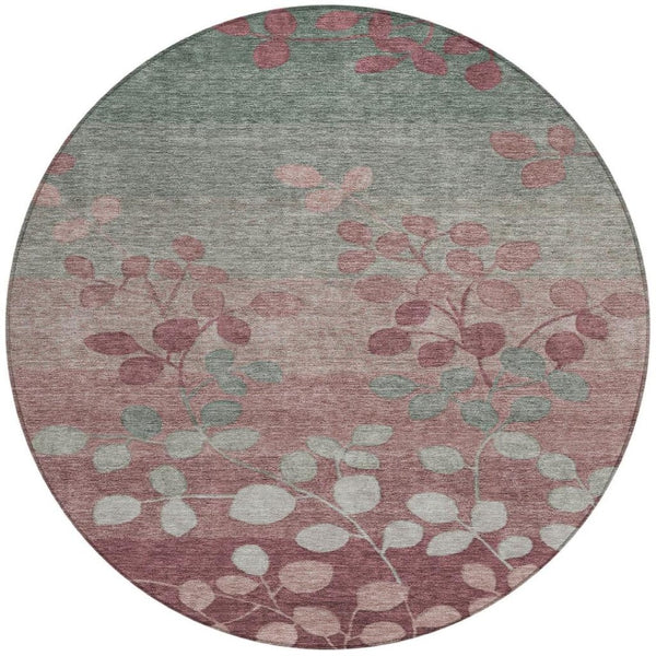 HomeRoots 5' Blush and Emerald Floral Area Rug - Durable, Machine-Washable Design for Indoor and Outdoor Spaces 8' Round 625165