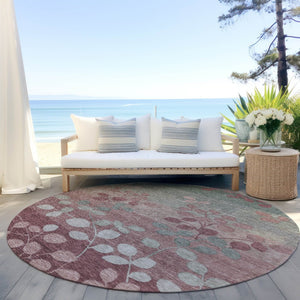 HomeRoots 5' Blush and Emerald Floral Area Rug - Durable, Machine-Washable Design for Indoor and Outdoor Spaces 8' Round 625165