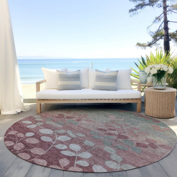 HomeRoots 5' Blush and Emerald Floral Area Rug - Durable, Machine-Washable Design for Indoor and Outdoor Spaces 8' Round 625165