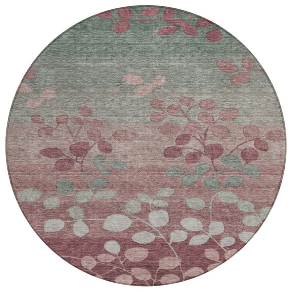 HomeRoots 5' Blush and Emerald Floral Area Rug - Durable, Machine-Washable Design for Indoor and Outdoor Spaces 8' Round 625165