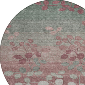 HomeRoots 5' Blush and Emerald Floral Area Rug - Durable, Machine-Washable Design for Indoor and Outdoor Spaces 8' Round 625165