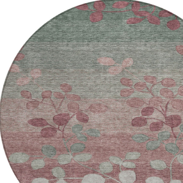 HomeRoots 5' Blush and Emerald Floral Area Rug - Durable, Machine-Washable Design for Indoor and Outdoor Spaces 8' Round 625165