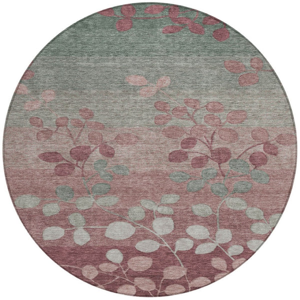 HomeRoots 5' Blush and Emerald Floral Area Rug - Durable, Machine-Washable Design for Indoor and Outdoor Spaces 8' Round 625165
