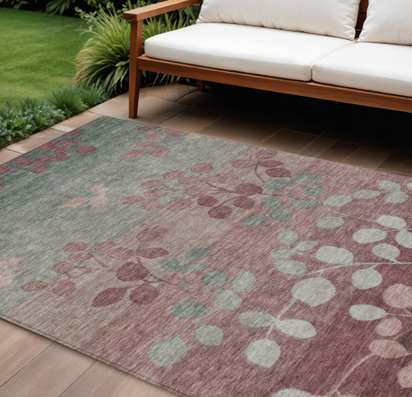HomeRoots 5' Blush and Emerald Floral Area Rug - Durable, Machine-Washable Design for Indoor and Outdoor Spaces 9' X 12' 625167