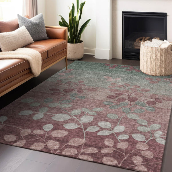 HomeRoots 5' Blush and Emerald Floral Area Rug - Durable, Machine-Washable Design for Indoor and Outdoor Spaces 10' X 14' 625168