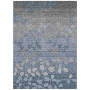 HomeRoots 5' Denim Blue and Gray Floral Area Rug - Durable, Washable Design for Indoor and Outdoor Spaces 5' X 8' 625170