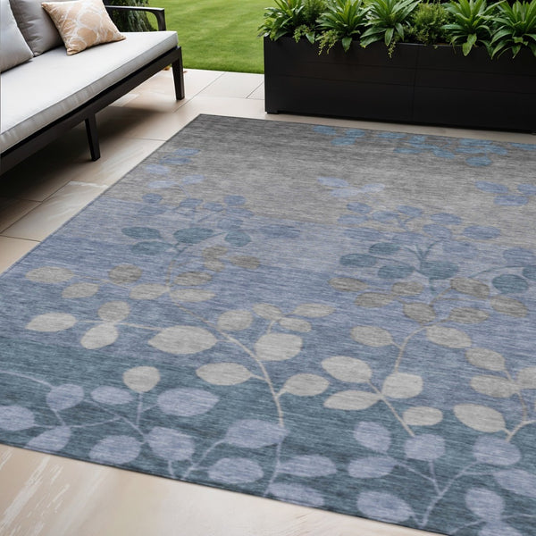 HomeRoots 5' Denim Blue and Gray Floral Area Rug - Durable, Washable Design for Indoor and Outdoor Spaces 5' X 8' 625170