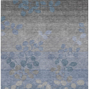 HomeRoots 5' Denim Blue and Gray Floral Area Rug - Durable, Washable Design for Indoor and Outdoor Spaces 5' X 8' 625170