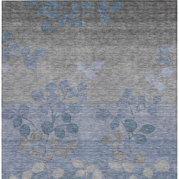 HomeRoots 5' Denim Blue and Gray Floral Area Rug - Durable, Washable Design for Indoor and Outdoor Spaces 5' X 8' 625170