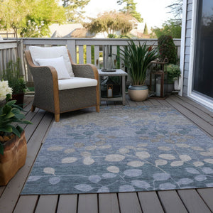 HomeRoots 5' Denim Blue and Gray Floral Area Rug - Durable, Washable Design for Indoor and Outdoor Spaces 5' X 8' 625170