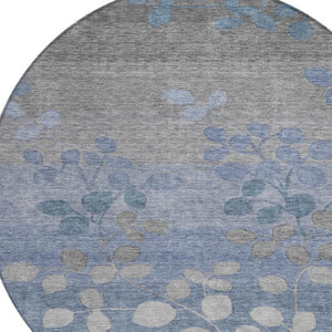 HomeRoots 5' Denim Blue and Gray Floral Area Rug - Durable, Washable Design for Indoor and Outdoor Spaces 8' Round 625171