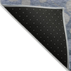 HomeRoots 5' Denim Blue and Gray Floral Area Rug - Durable, Washable Design for Indoor and Outdoor Spaces 8' Round 625171