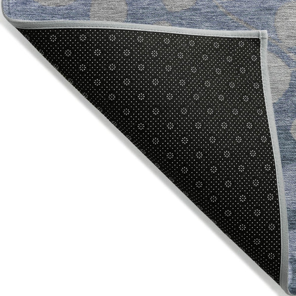 HomeRoots 5' Denim Blue and Gray Floral Area Rug - Durable, Washable Design for Indoor and Outdoor Spaces 8' Round 625171