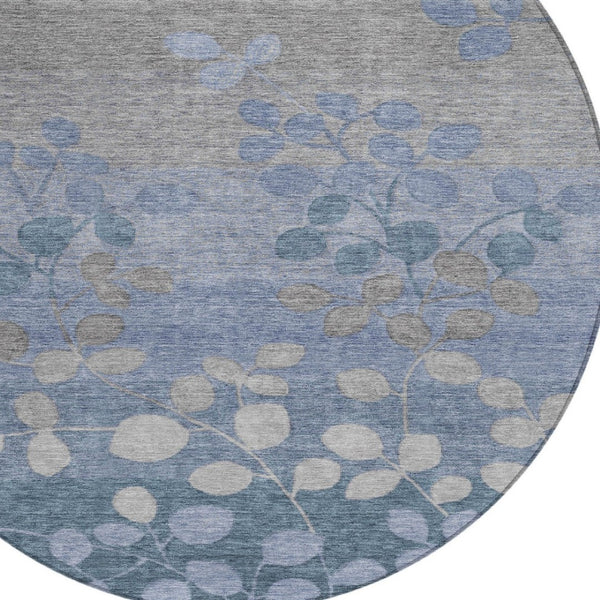 HomeRoots 5' Denim Blue and Gray Floral Area Rug - Durable, Washable Design for Indoor and Outdoor Spaces 8' Round 625171