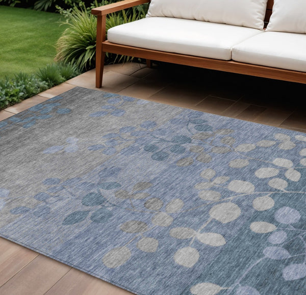 HomeRoots 5' Denim Blue and Gray Floral Area Rug - Durable, Washable Design for Indoor and Outdoor Spaces 8' X 10' 625172