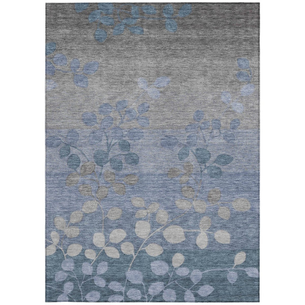 HomeRoots 5' Denim Blue and Gray Floral Area Rug - Durable, Washable Design for Indoor and Outdoor Spaces 8' X 10' 625172