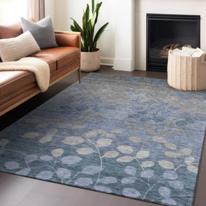 HomeRoots 5' Denim Blue and Gray Floral Area Rug - Durable, Washable Design for Indoor and Outdoor Spaces 8' X 10' 625172