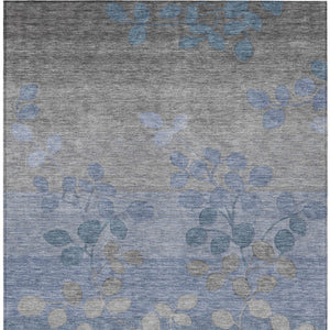 HomeRoots 5' Denim Blue and Gray Floral Area Rug - Durable, Washable Design for Indoor and Outdoor Spaces 9' X 12' 625173