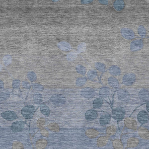 HomeRoots 5' Denim Blue and Gray Floral Area Rug - Durable, Washable Design for Indoor and Outdoor Spaces 9' X 12' 625173