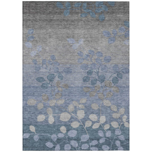 HomeRoots 5' Denim Blue and Gray Floral Area Rug - Durable, Washable Design for Indoor and Outdoor Spaces 9' X 12' 625173