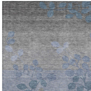 HomeRoots 5' Denim Blue and Gray Floral Area Rug - Durable, Washable Design for Indoor and Outdoor Spaces 10' X 14' 625174