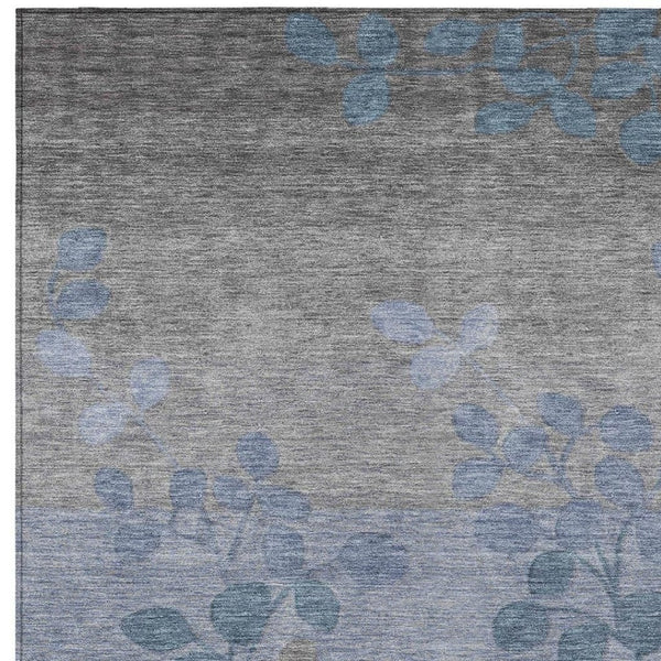 HomeRoots 5' Denim Blue and Gray Floral Area Rug - Durable, Washable Design for Indoor and Outdoor Spaces 10' X 14' 625174