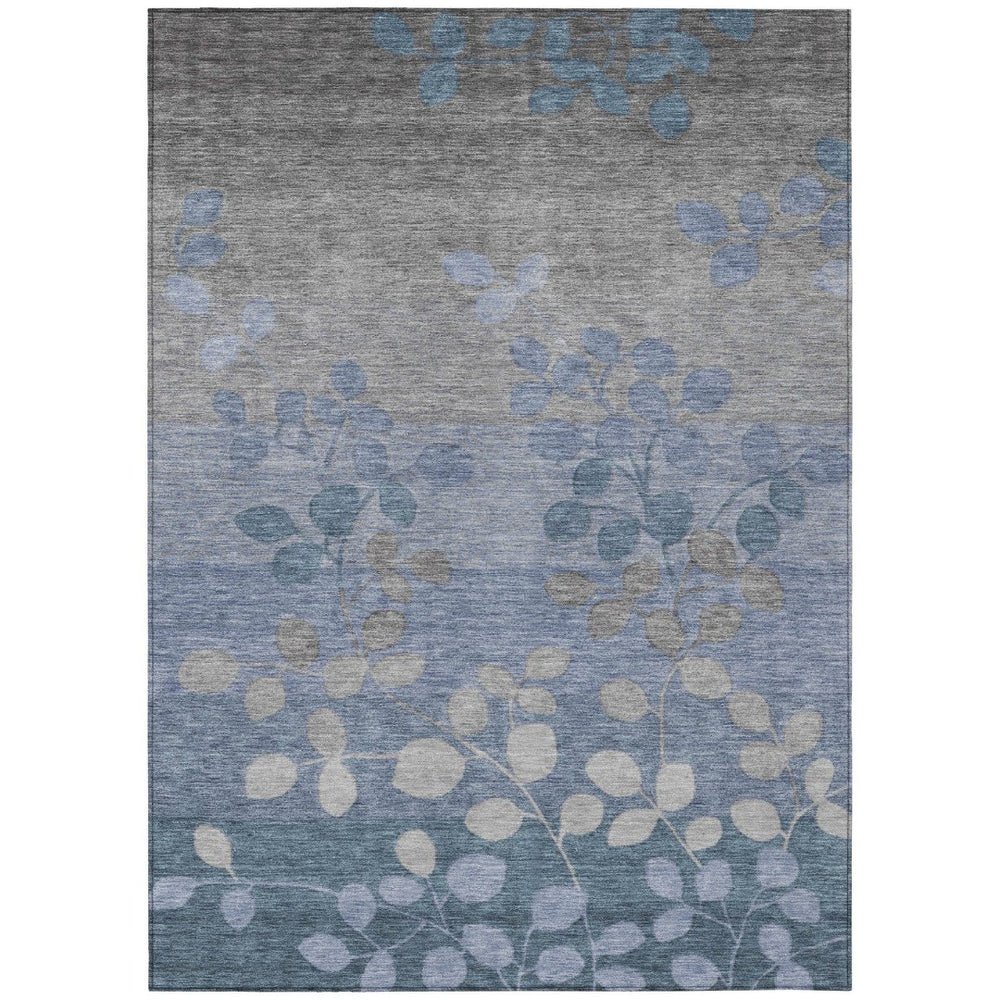 HomeRoots 5' Denim Blue and Gray Floral Area Rug - Durable, Washable Design for Indoor and Outdoor Spaces 10' X 14' 625174