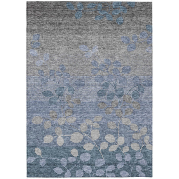 HomeRoots 5' Denim Blue and Gray Floral Area Rug - Durable, Washable Design for Indoor and Outdoor Spaces 10' X 14' 625174