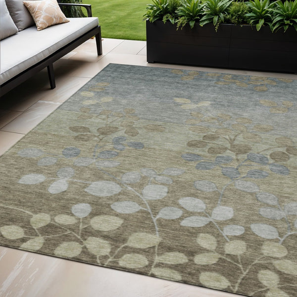 HomeRoots 5' Elegant Khaki and Gray Floral Area Rug – Durable, Washable Design for Indoor and Outdoor Spaces 5' X 8' 625182