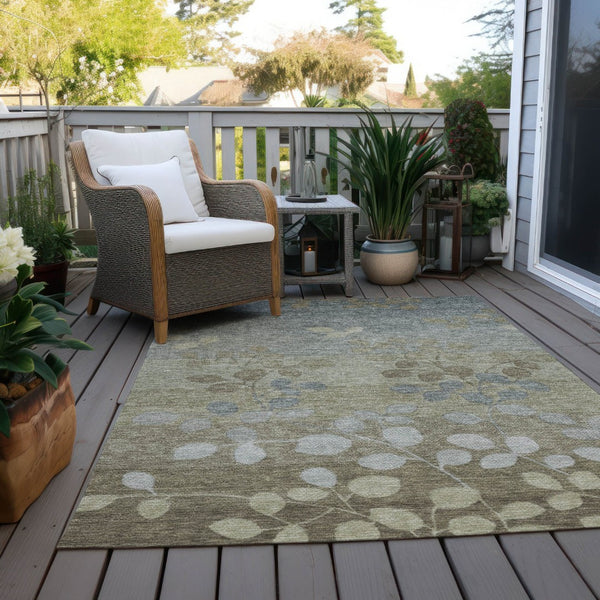 HomeRoots 5' Elegant Khaki and Gray Floral Area Rug – Durable, Washable Design for Indoor and Outdoor Spaces 5' X 8' 625182