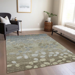 HomeRoots 5' Elegant Khaki and Gray Floral Area Rug – Durable, Washable Design for Indoor and Outdoor Spaces 5' X 8' 625182